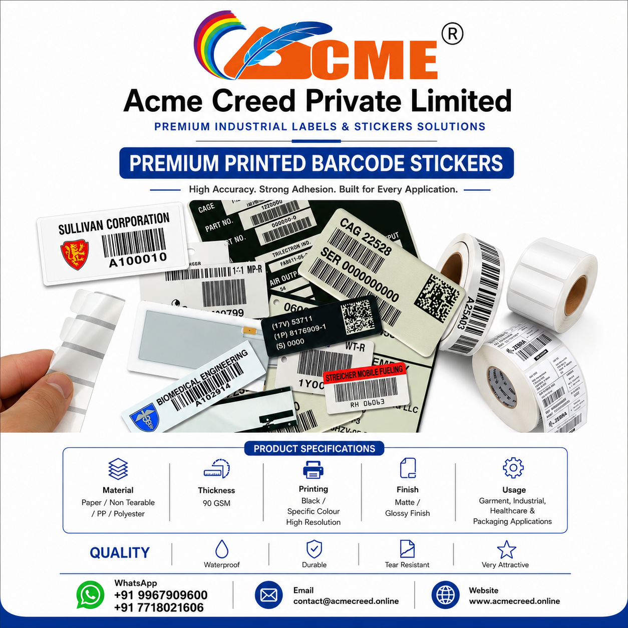 PRINTED BARCODE STICKER CUSTOMISE SIZE & DETAILS